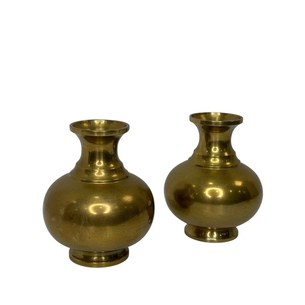 Brass Vase Set India - Mid Century Squat Small Vase Set 4